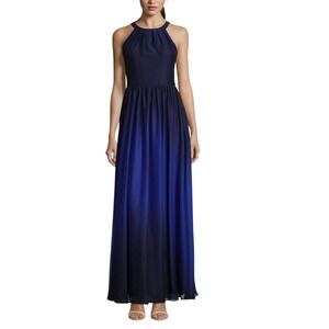 Betsy & Adam Ombre Chiffon Halter Gown Navy Blue Size 6 Formal Evening Dress